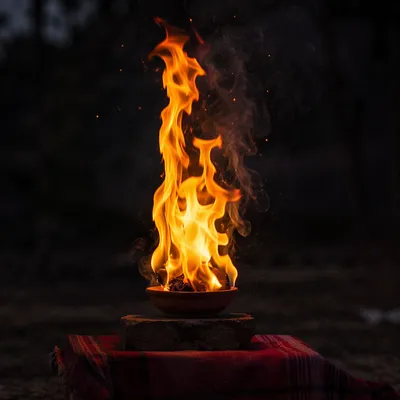Dramatic Fire Bowl on Dark Background