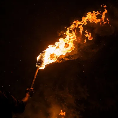 Dramatic Torch Flame Against Dark Night