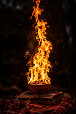 Dramatic Fire Bowl on Dark Background