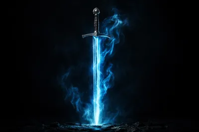Glowing Sword in Blue Flames