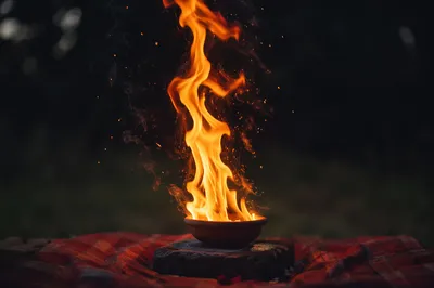 Dramatic Fire Bowl Background at Dusk