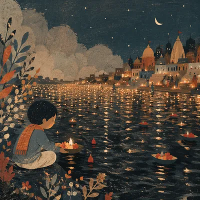 Golden Reflections on Flowing Night Water
