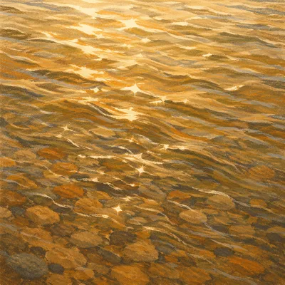 Golden Reflections on Flowing Water