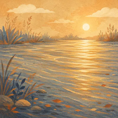 Golden Sunrise Ripples on Peaceful River