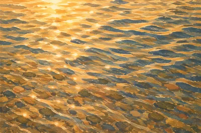 Golden Ripples on Flowing Water Surface