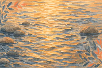 Golden Light on Flowing Water Surface