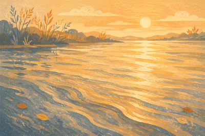 Golden Sunrise Reflections on Flowing River