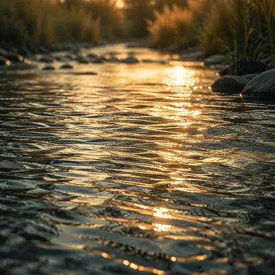 Golden Hour Ripples on Peaceful Stream