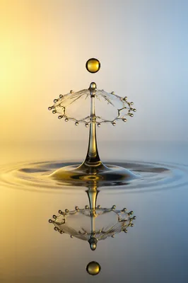 Golden Water Drop Splash Reflection