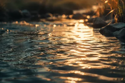 Golden Hour Ripples on Peaceful Stream
