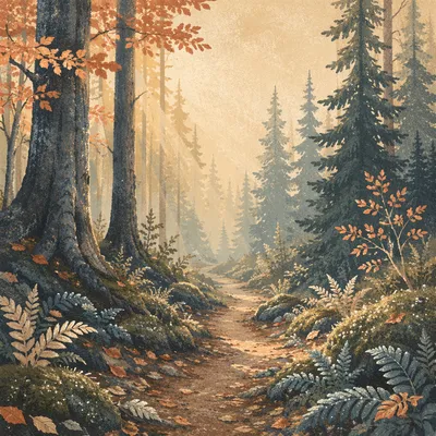 Peaceful Forest Path with Morning Light