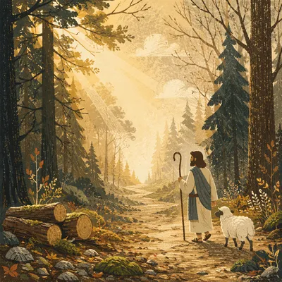 Golden Forest Path with Morning Light Rays