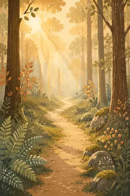 Forest Path with Morning Light Rays
