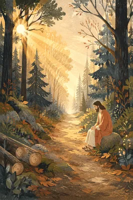 Golden Light Rays on Forest Path