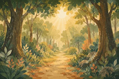 Forest Path with Morning Light Rays