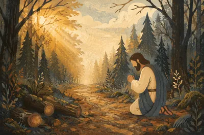 Golden Light Rays on Forest Path