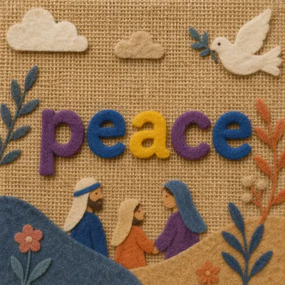 Peace Felt Letters on Burlap Background