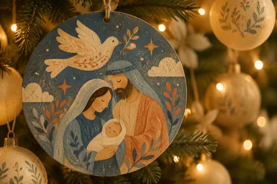 Wood Dove Ornament on Evergreen Branches