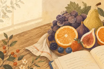 Fresh Fruit on Rustic Wooden Table