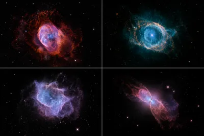 Colorful Four-Panel Deep Space Nebula Background
