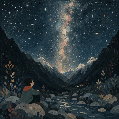 Milky Way Over Dark Alpine Valley