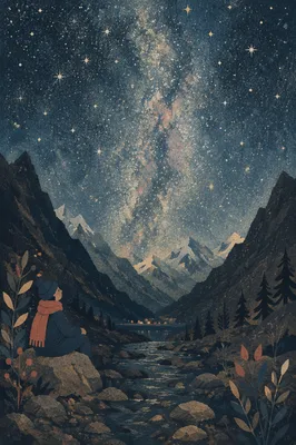 Milky Way Over Dark Alpine Valley