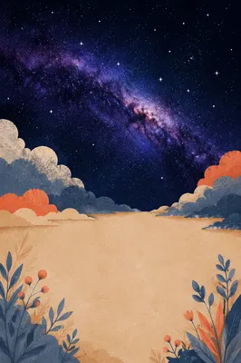 Dark Galaxy Field with Violet Nebula