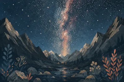 Milky Way Over Dark Alpine Valley