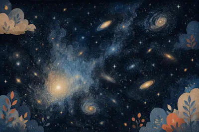Dark Galaxy Cluster with Blue Nebula Haze