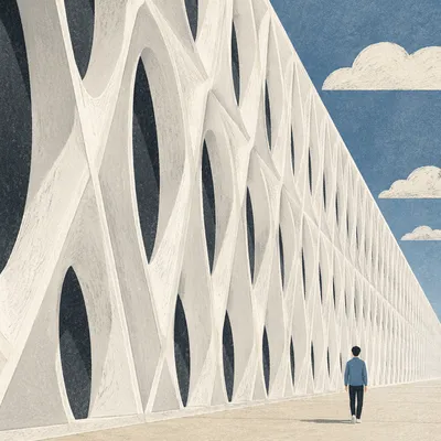 Minimalist Geometric Facade With Lone Walker