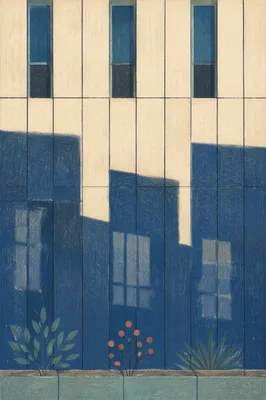 Minimalist Geometric Facade in Blue Shadows