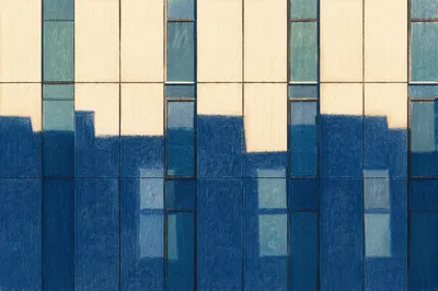 Minimalist Geometric Facade in Blue Shadows
