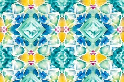 Modern Watercolor Geometric Kaleidoscope Pattern