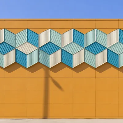 Modern Geometric Ochre Facade Background