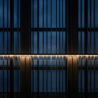 Minimalist Black Slats and Blue Glass