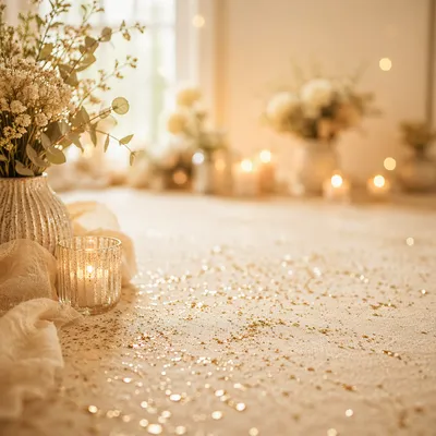 Golden Glitter Celebration Background with Candle Bokeh