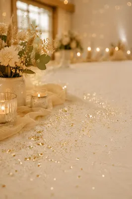 Gold Glitter on Cream Linen Background