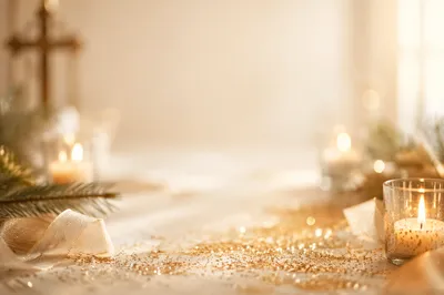 Golden Glitter on Cream Linen Tabletop