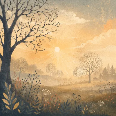 Golden Dawn Meadow with Spiritual Light Rays