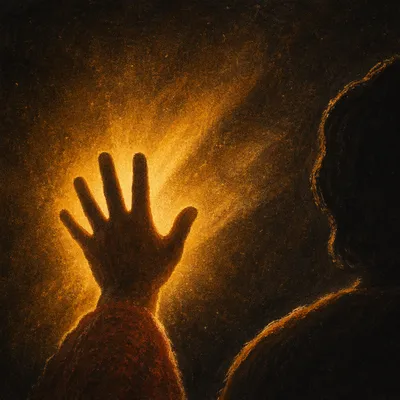 Golden Light Rays with Uplifted Hand