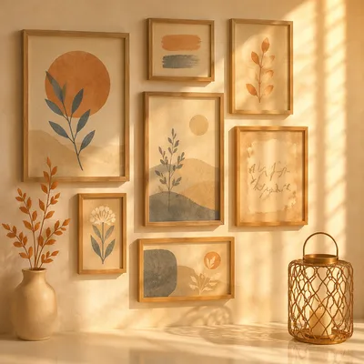 Golden Light Rays on Serene Gallery Wall