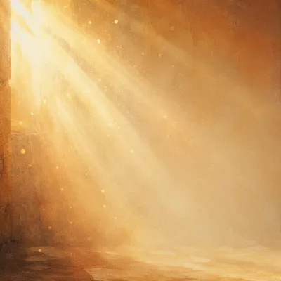 Golden Light Rays in Morning Mist