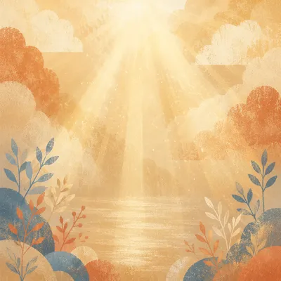 Golden Light Rays Through Morning Mist