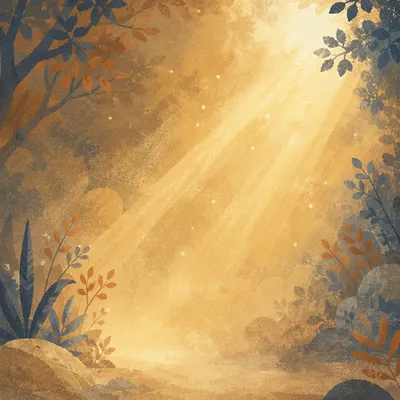 Golden Light Rays in Morning Mist
