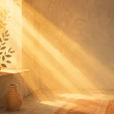 Golden Light Rays in Morning Mist