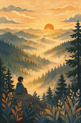 Golden Sunrise Rays Over Misty Mountain Ridges