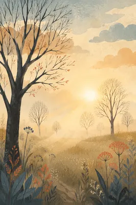 Golden Dawn Meadow with Spiritual Light Rays