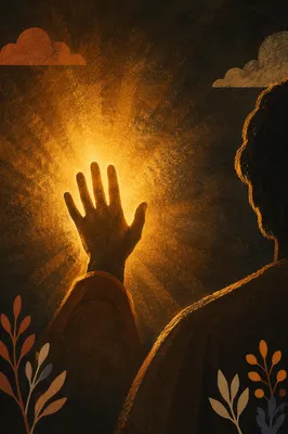 Golden Light Rays With Uplifted Hand