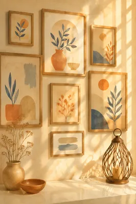 Golden Light Rays on Serene Gallery Wall