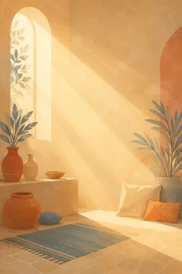 Golden Light Rays in Serene Haze